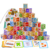 Humerry Wooden Alphabet Blocks with Flash Cards, 36 PCS ABC Learning Blocks for Toddlers 1-3