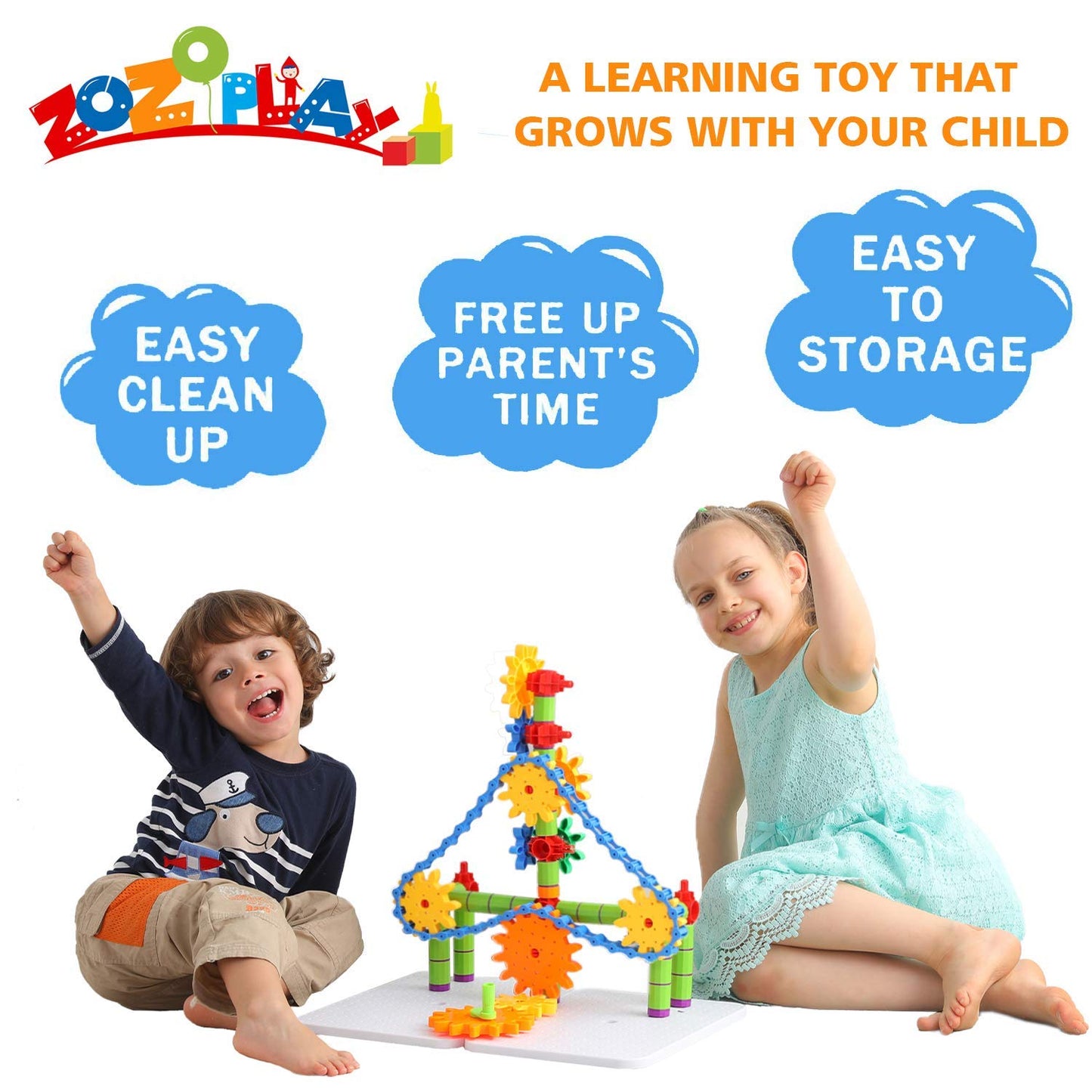 ZOZOPLAY STEM Learning Toy - 170 PCS Creative Engineering Gears & Construction Building Blocks, Kids Gears Toy Educational Set for Boys and Girls Ages