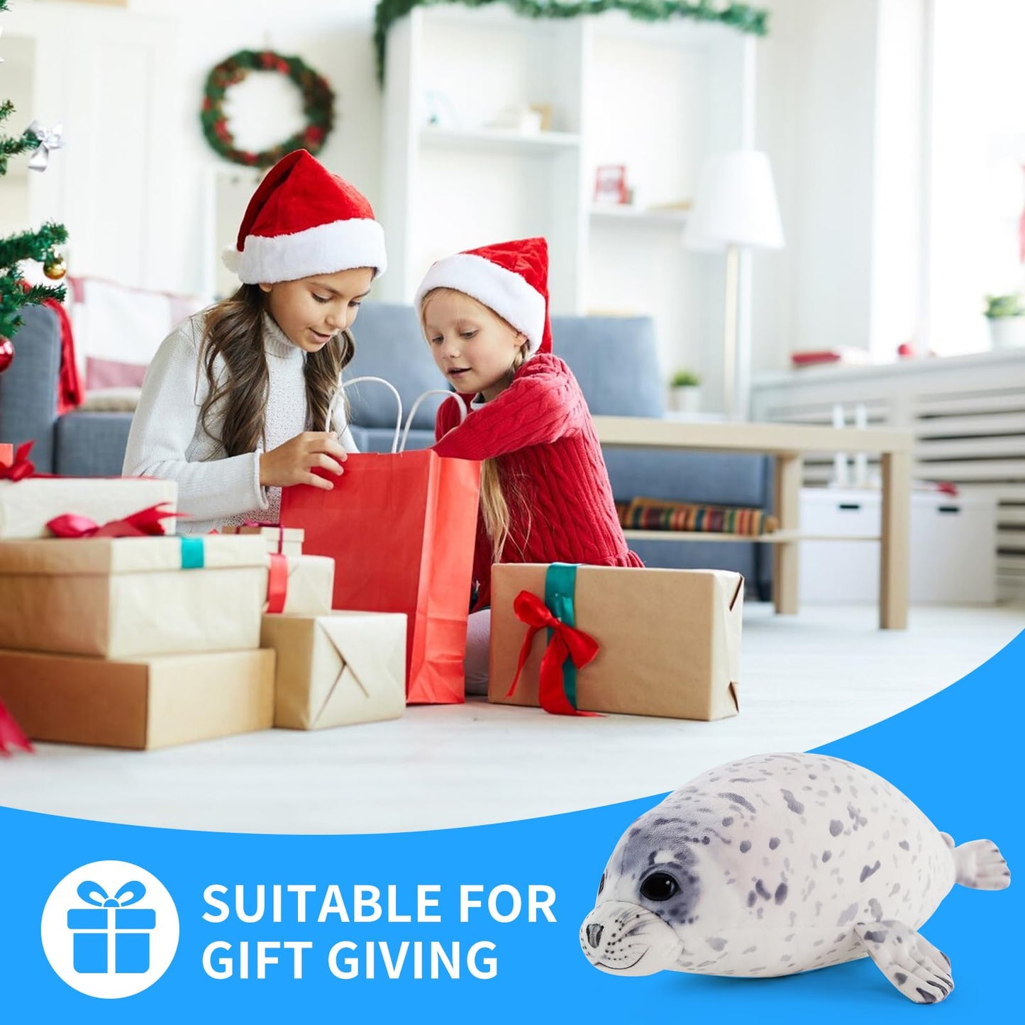 Sew Butiful Seal Stuffed Animal Toy, Cute plushies, 25" Seal Plush Pillow Gift for Girls Kids Children Birthday Christmas (Large)