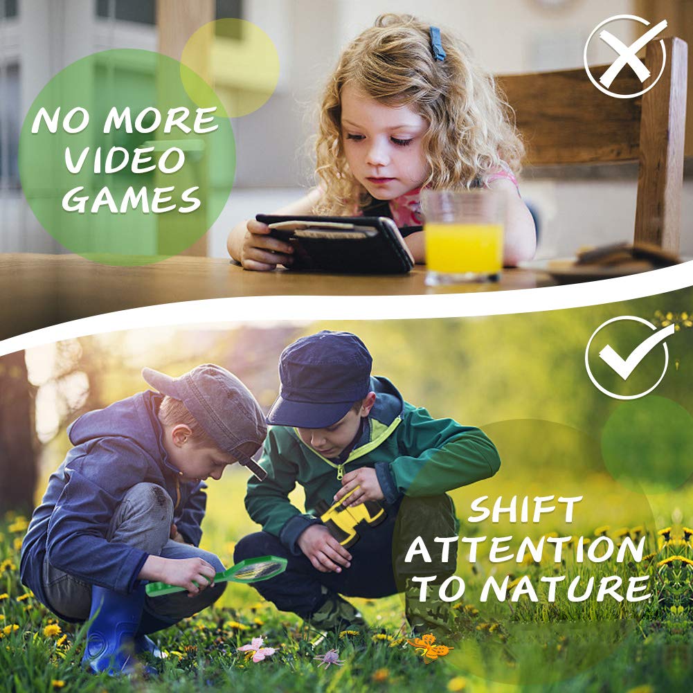 24 Pcs Kids Explorer Kit & Bug Catcher Kit for Kids, Outdoor Toys Adventure Camping Kit with Drawstring Bag, Binoculars, Compass, Butterfly Net