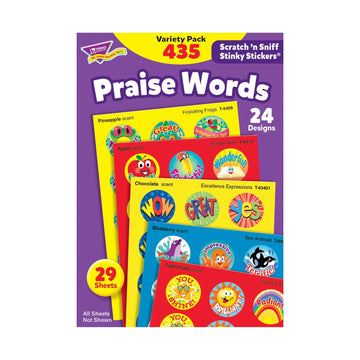 Trend Enterprises: Praise Words, Scented Scratch 'N Sniff Stinky Stickers, Fun for Rewards, Incentives, Crafts and as Collectibles, 24 Different