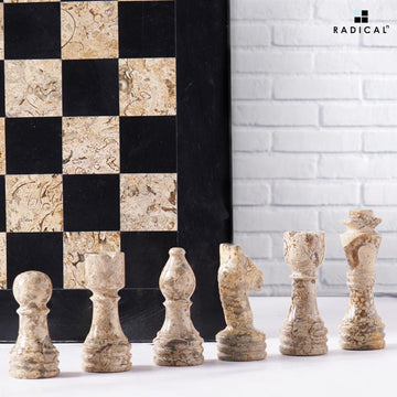 Radicaln Marble Chess Set 12'' Inches Black and Coral Handmade Luxury Board Games for Adults, Ideal Marble Chess Board Game Set & Chess Pieces
