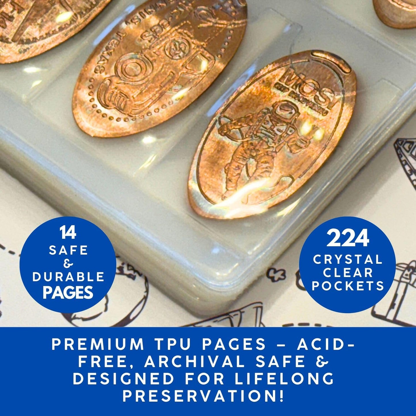 Spiral Penny Notebook by Pennybandz® - Pressed Penny Album Holds 224 Souvenir Coins | Lays Flat for Easy Viewing | Archival Quality Storage for