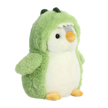 Aurora® Playful Pompom Penguin™ Dino Stuffed Animal - Vibrant Companions for Warm Cuddles - Perfect for Adults, Kids, and Birthdays - Green 7 Inches