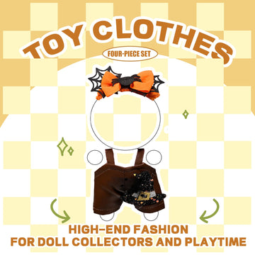 Halloween Pumpkin Doll Clothes Set Orange Spider Patchwork Leather Dress with Hat for 15-17cm 4 Inch Blind Box Dolls