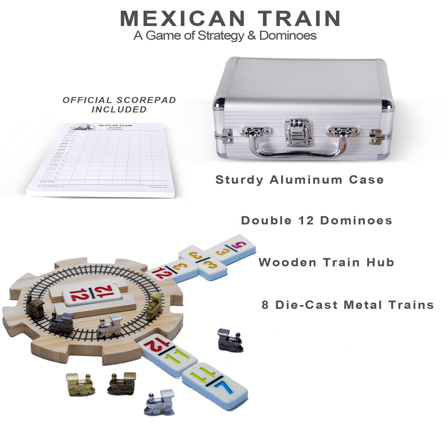 RNK Gaming Mexican Train Dominoes Set Double 12 Color with Numbers
