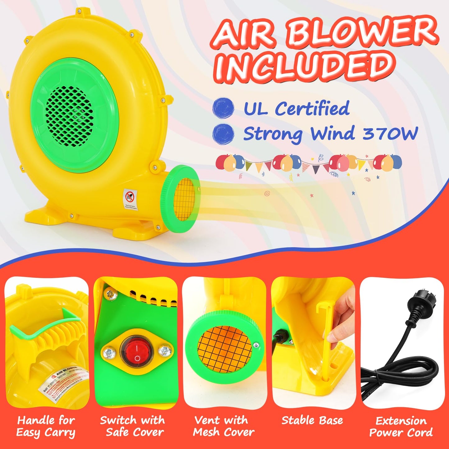 Whubefy Bounce House, Inflatable Bounce House for Kids 3-6 Big Kids 8-12, Indoor/Outdoor Double Slide Obstacle Bouncer with Blower, 12 x 9FT Jumping