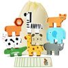 JugueteLand Wooden Animal Stacking Puzzle Toy, Educational Balancing Activity Toy for Kids, Wooden Zoo Animal Building Blocks Stacker & Bag, Stacking