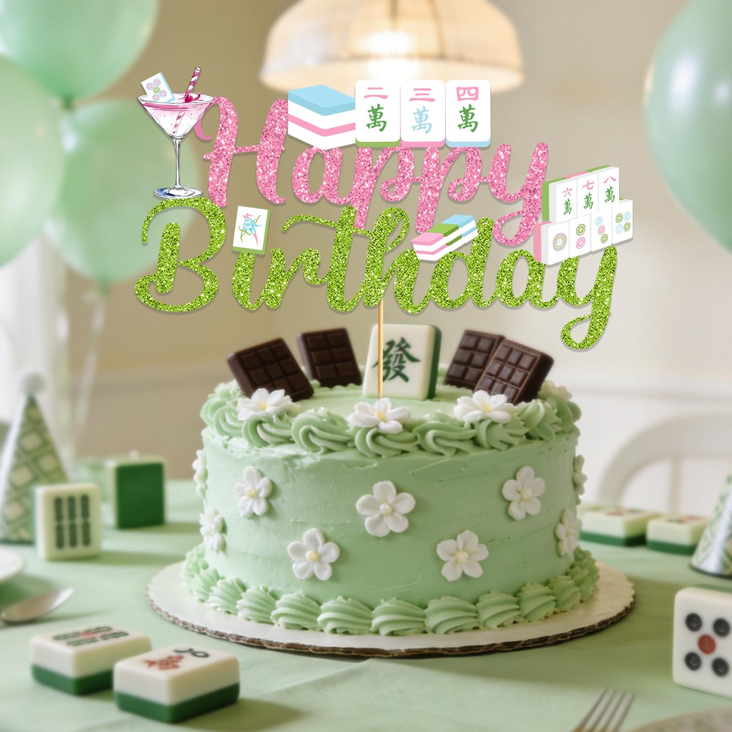 Mahjong Cake Topper: Mahjong Party Supplies Mahjong Cupcake Picks Funny Theme Cake Decorations for Birthday Game Night Party Decorations