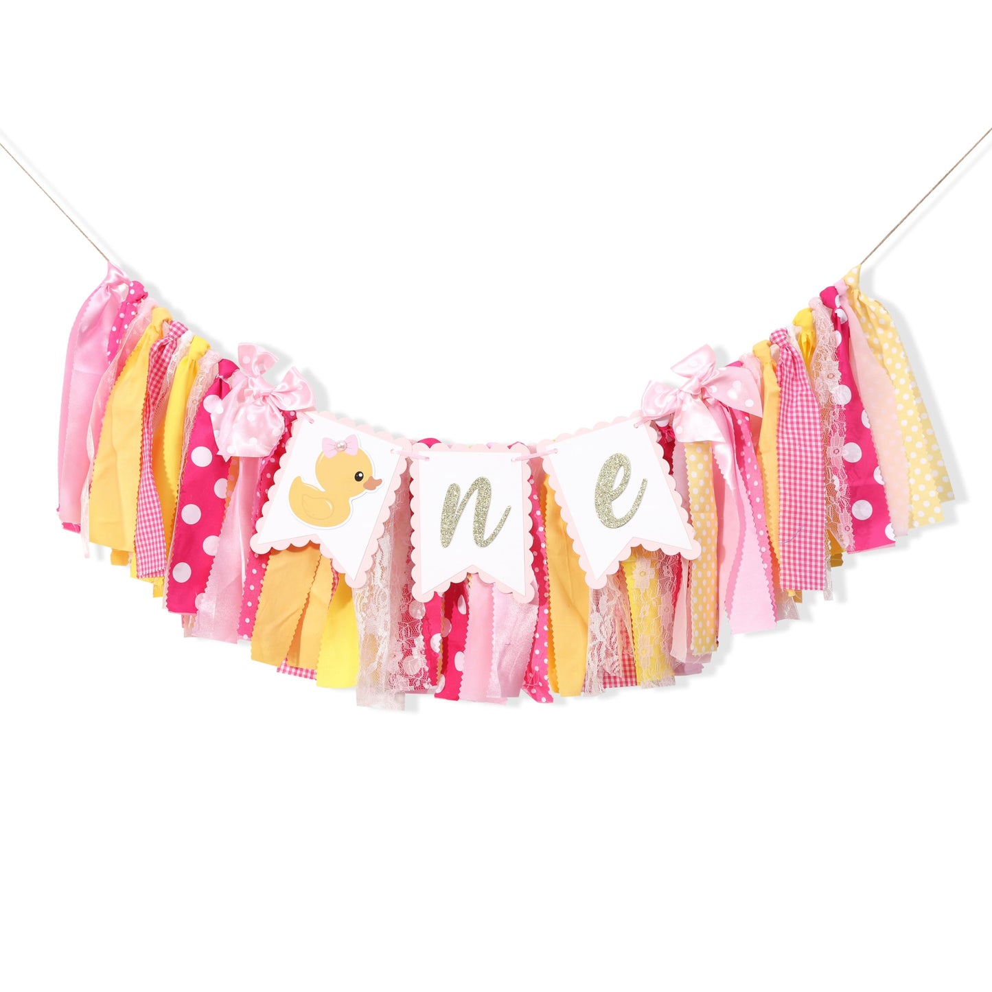 Duck High Chair Banner - Pink Rubber Duck 1st Birthday Party Decoration, Ducky Birthday Party Baby Shower