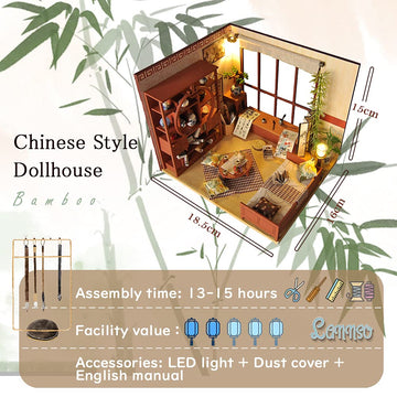 Lannso DIY Dollhouse Miniature Wooden Furniture Kit, Doll House Kit with Dust Proof Cover, Chinese Style Dollhouse,Mini Handmade Wooden Dollhouse Toys