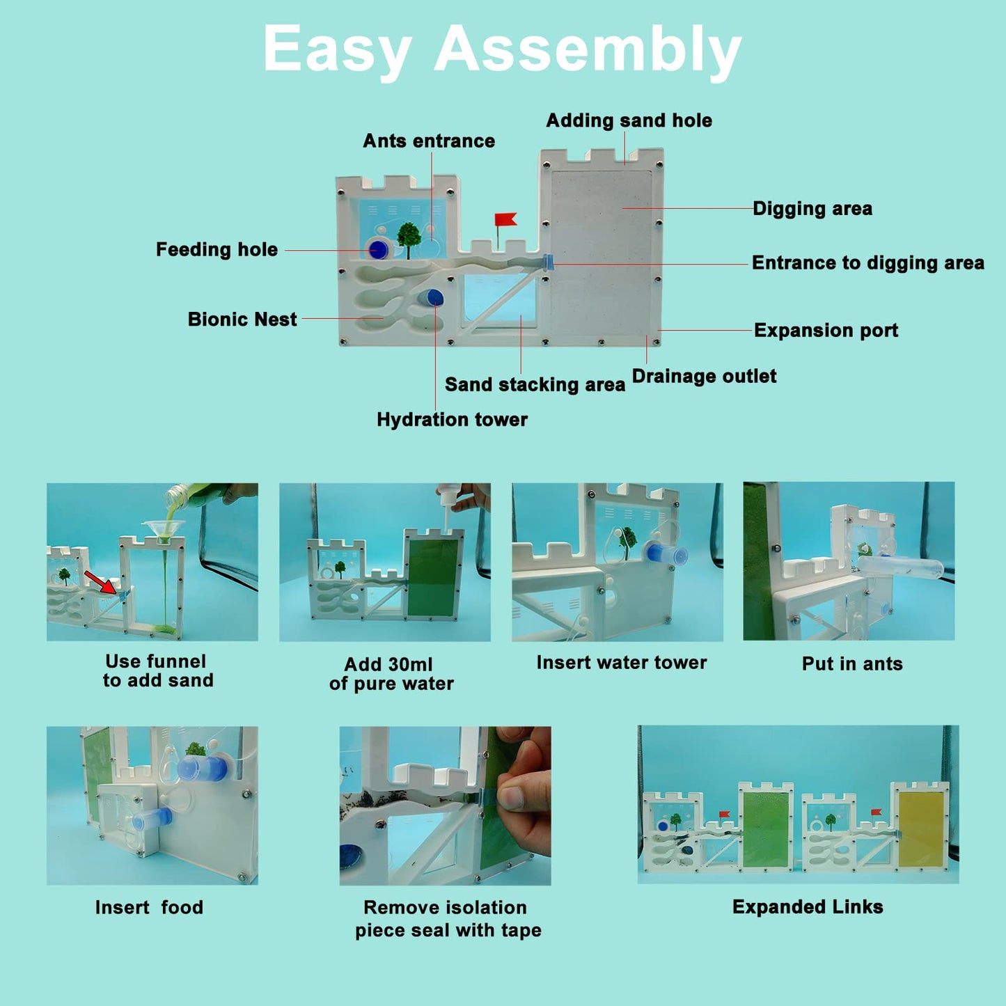 EXBEPE Large Sand Ant Farm Castle,Ant Habitat Ecosystem to Study Ant Colony Behavior Science Educational Kit for Kids