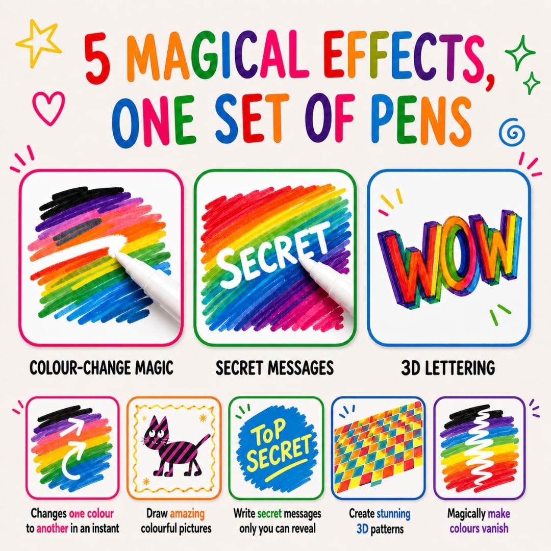 Marvin's Magic - 30 Amazing Magic Pens - Color Changing Pen Art - Create 3D Lettering, Write Secret Messages - Stationery Supplies, Art Supplies