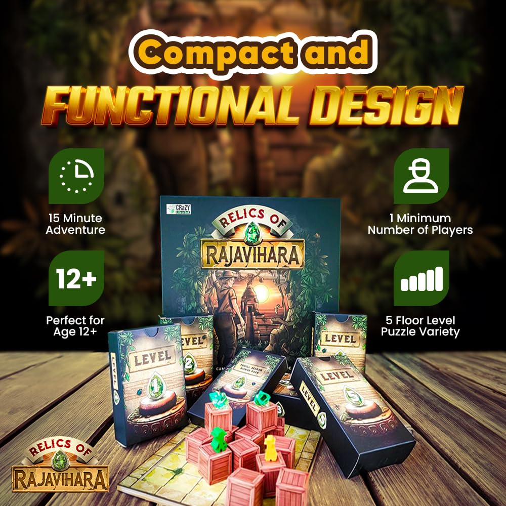 Crazy Like a Box Relics of Rajavihara - Solo Puzzle Adventure Game with 50 Challenges Across 5 Floors - Strategic Logic Board Game for All Ages
