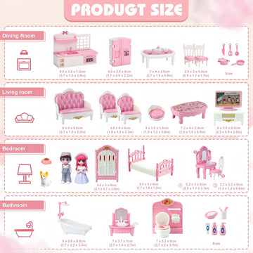 Princess Dollhouse Furniture Set, 48 Piece Luxury Miniature Accessories Collection with Living Room, Bathroom, Bedroom?Kitchen, TV Entertainment Set