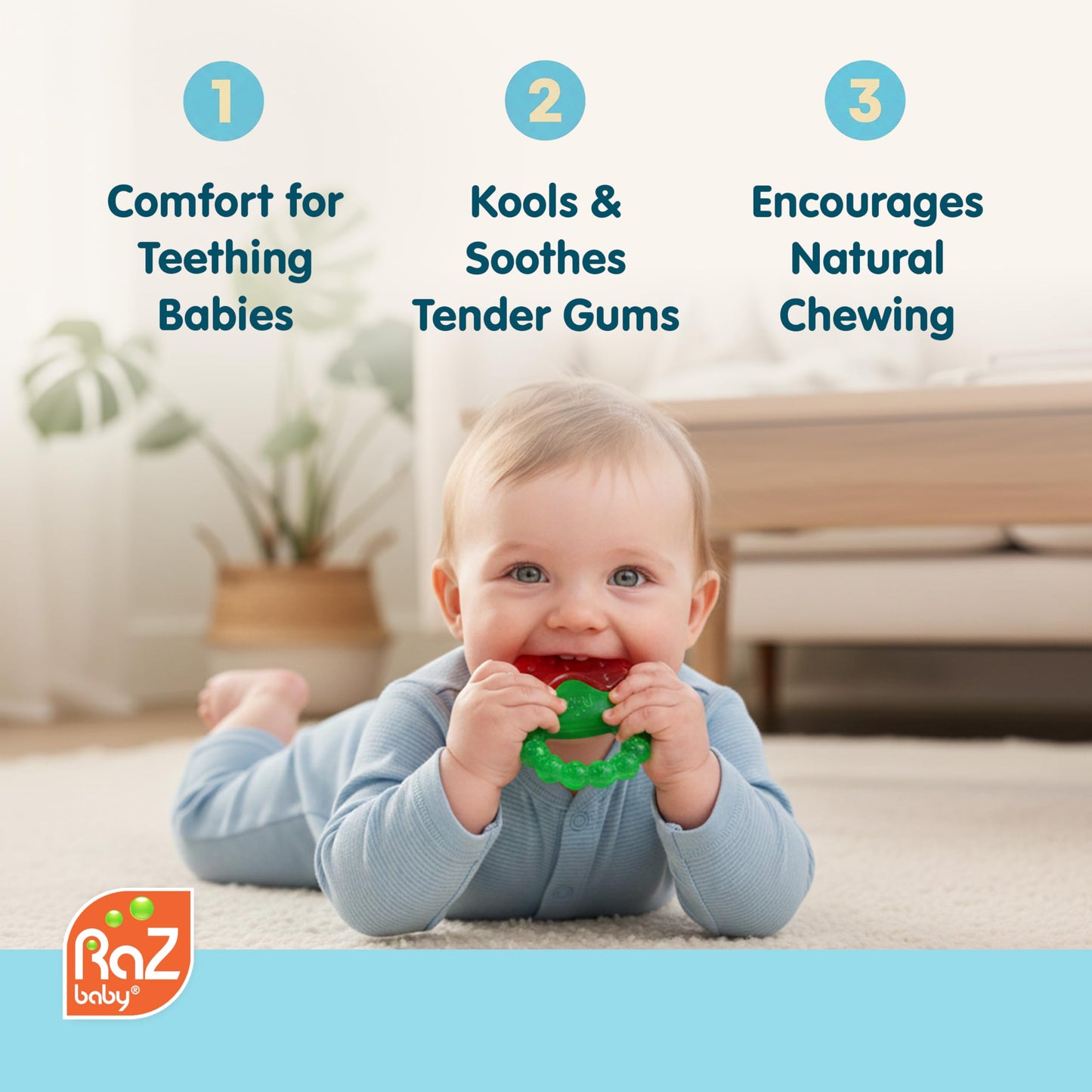 RaZbaby Fruit Koolers 3-Pack Koolers Water-Filled Teethers - Fun Fruit-Inspired Cooling Relief for 3M+ | Safe, BPA-Free Teether that Soothes Tender