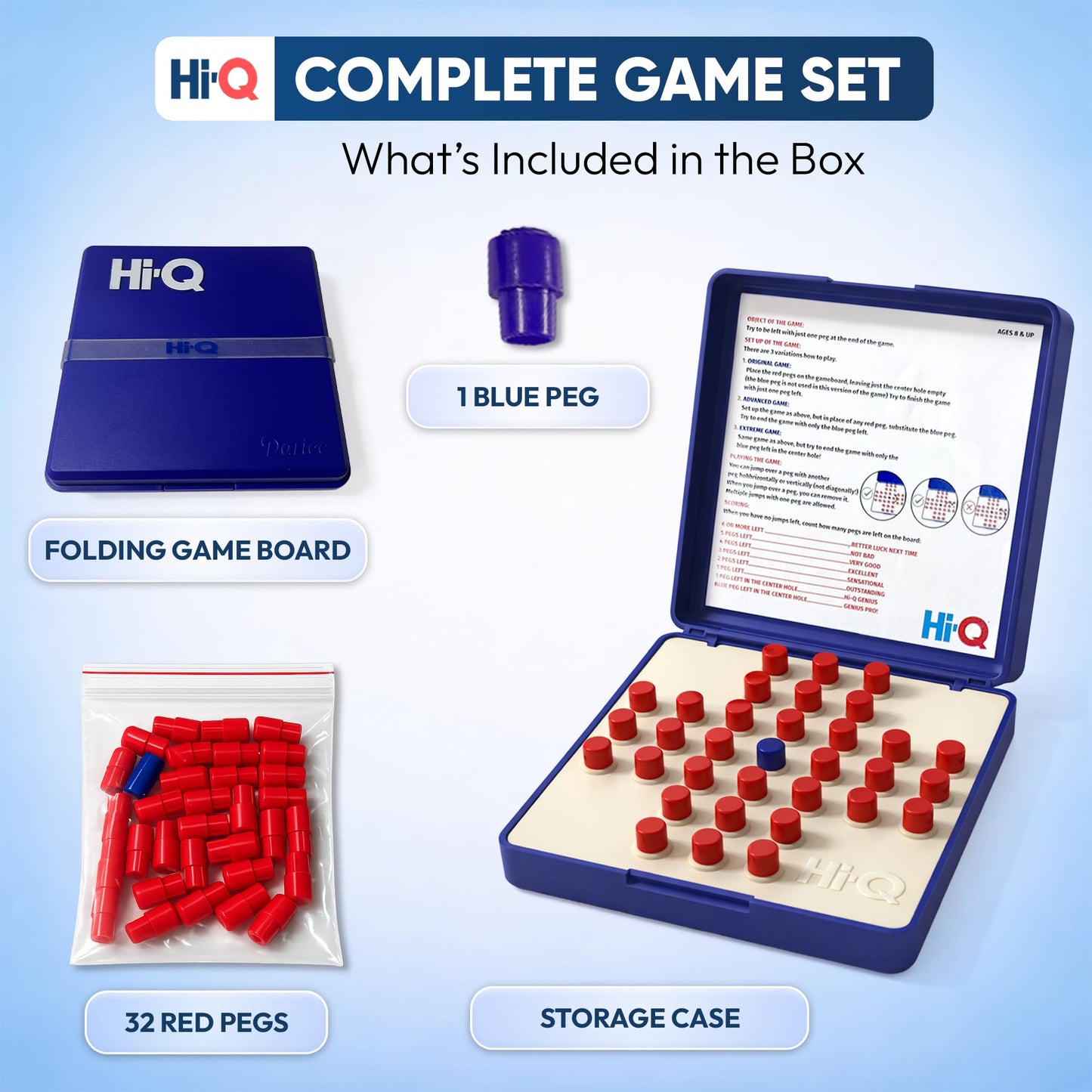Original HI-Q Solitaire Game - Solitaire Board Game for Kids, Adults & Seniors, Solo 1-Player, Puzzle Strategy Problem Solving Game, Perfect Travel