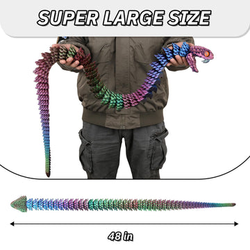 ZZM3D 48 inch Super Large 3D Printed Snake with Movable Teeth and Flexible Joint 3D Printed Animals Toys Birthday