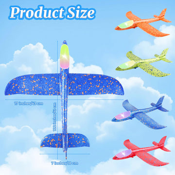 PUREZON LED Foam Airplanes, 4 Pack, 17 Inch, 4 Colors