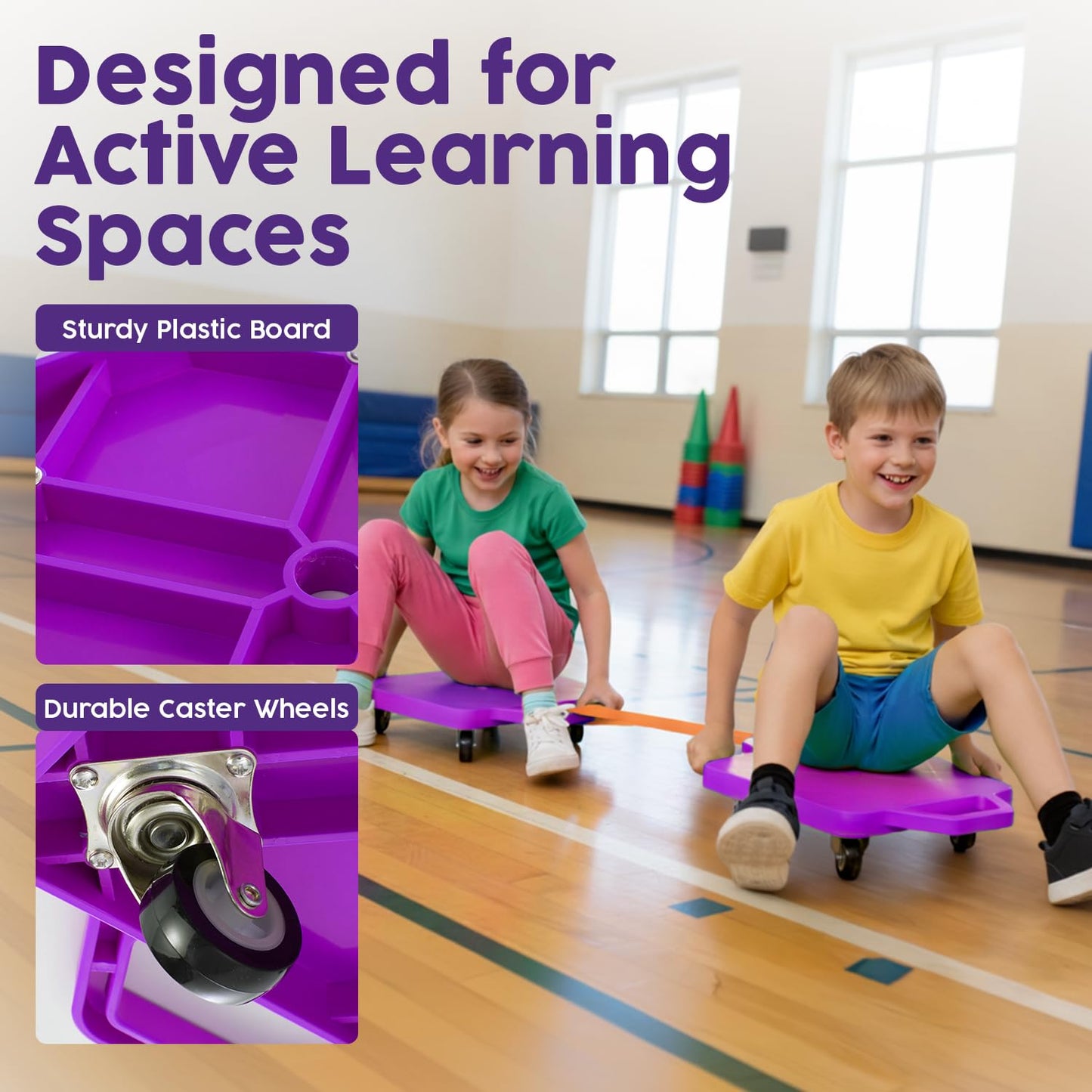 Hurtle Scooter Board for Kids with Safety Handles - Heavy Duty Gym Floor Scooter with 360° Wheels for PE, Indoor Active & Sensory Play - Supports 200