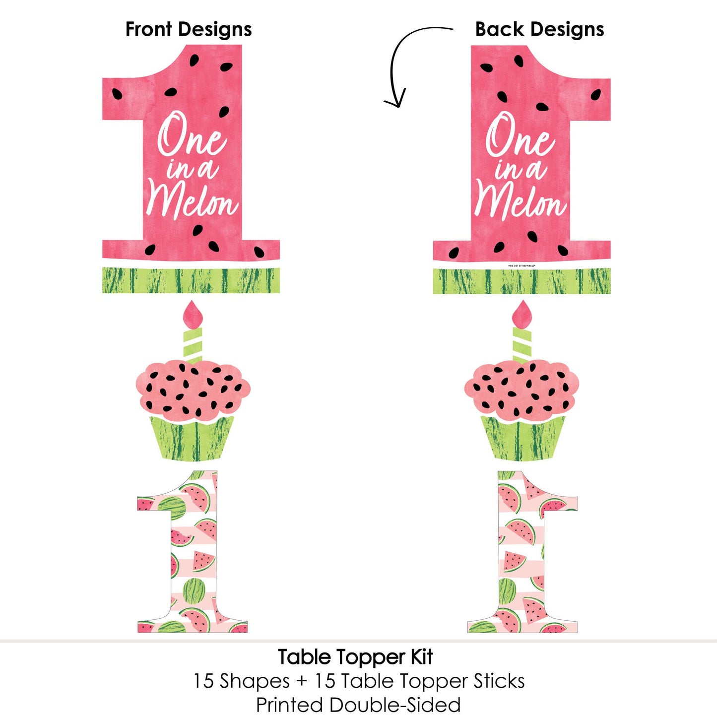 Big Dot of Happiness 1st Birthday One in a Melon - Fruit First Birthday Party Centerpiece Sticks - Table Toppers - Set of 15