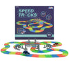 Play Build Speed Tracks Flexible Race Track Set - 360 Piece Bendable Glow in The Dark Race Track for Kids with 2 LED Toy Race Cars & Bridge - 14+ Ft