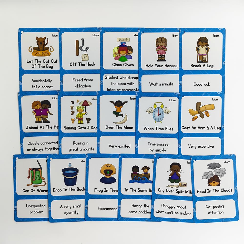 Lilias Proverb Idioms English Grammar Double-Side Learning Flash Cards - 17 Card Set for Homeschool, Preschool, Primary School, ESL, Autism