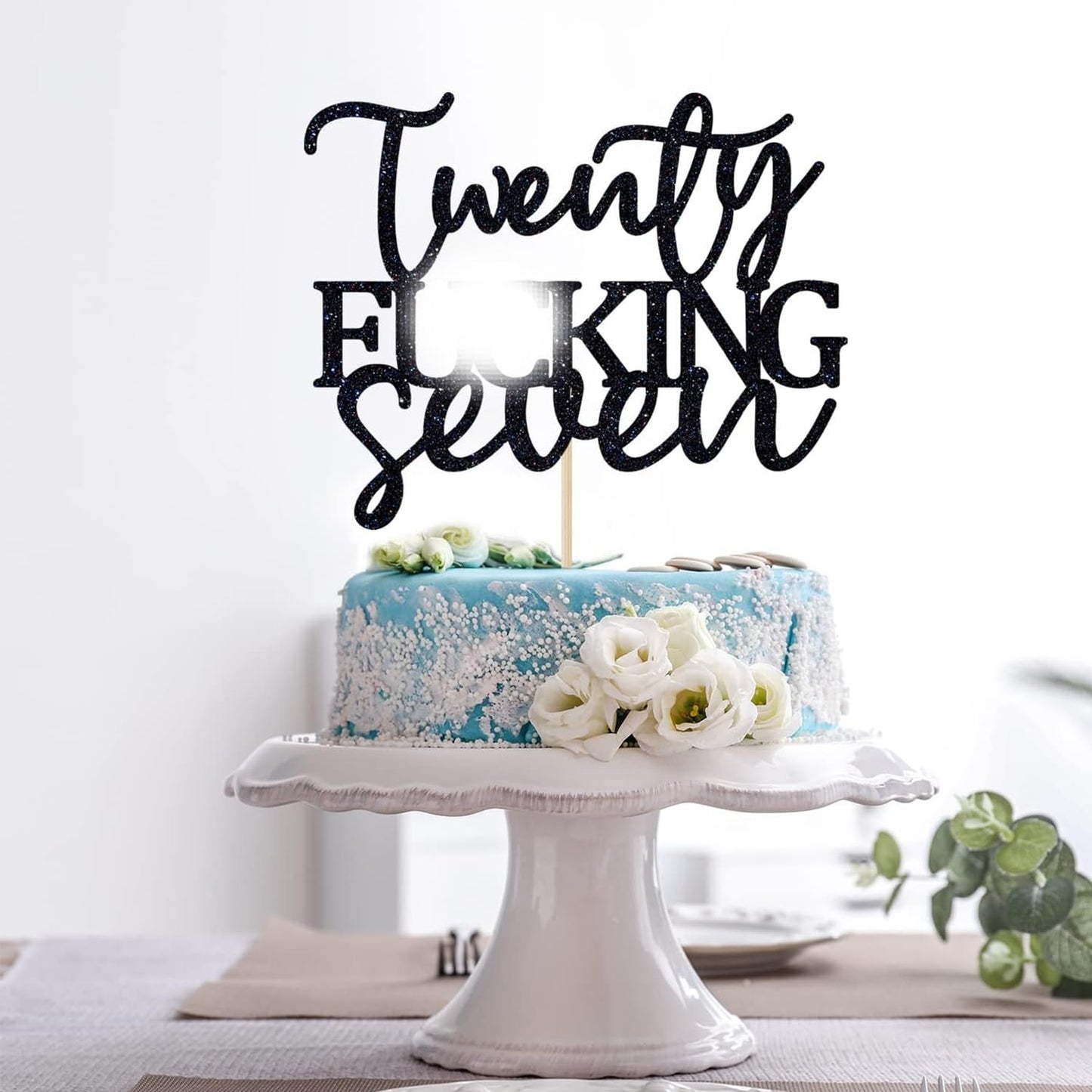 Twenty Seven Cake Topper - Happy 27th Birthday Cake Decor - Cheers to 27 Years Birthday Party Decorations Supplies, Black Glitter