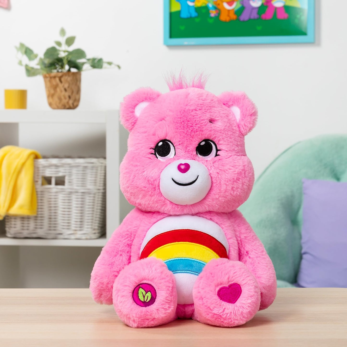 Care Bears 14" Cheer Bear Plushie - Medium Size - Pink Plushie for Ages 4+ - Perfect Stuffed Animal Holiday, Birthday Gift, Super Soft and Cuddly