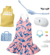 Barbie Clothing & Accessories Inspired by Jurassic World 10 Storytelling Pieces Dolls: Sleeveless Top & Sundress Tote, Hat, Fanny Pack, Sunglasses &