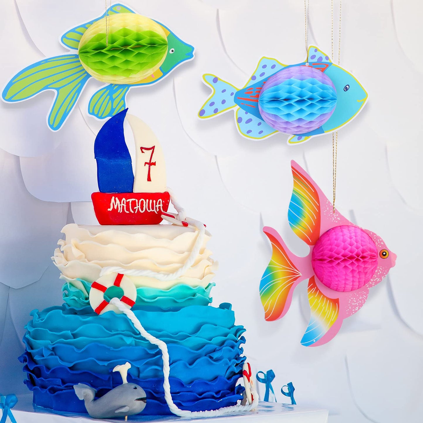 Skylety 9 Pcs Under The Sea Party Decorations Ocean Themed Animal Honeycomb Hanging Centerpiece Large Tropical Fish Decor Mermaid Creatures Supplies