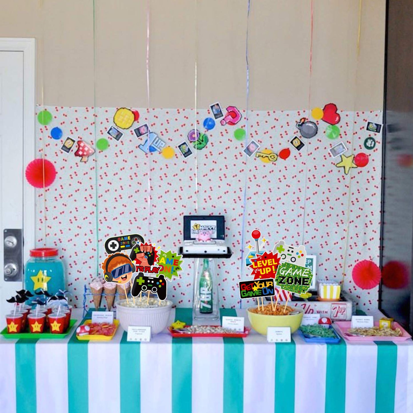 30 Pieces Video Game Gaming Party Table Toppers, Funny Game Zone Centerpieces Sticks Table Decorations Game On Birthday Party Decor Photo Booth Props