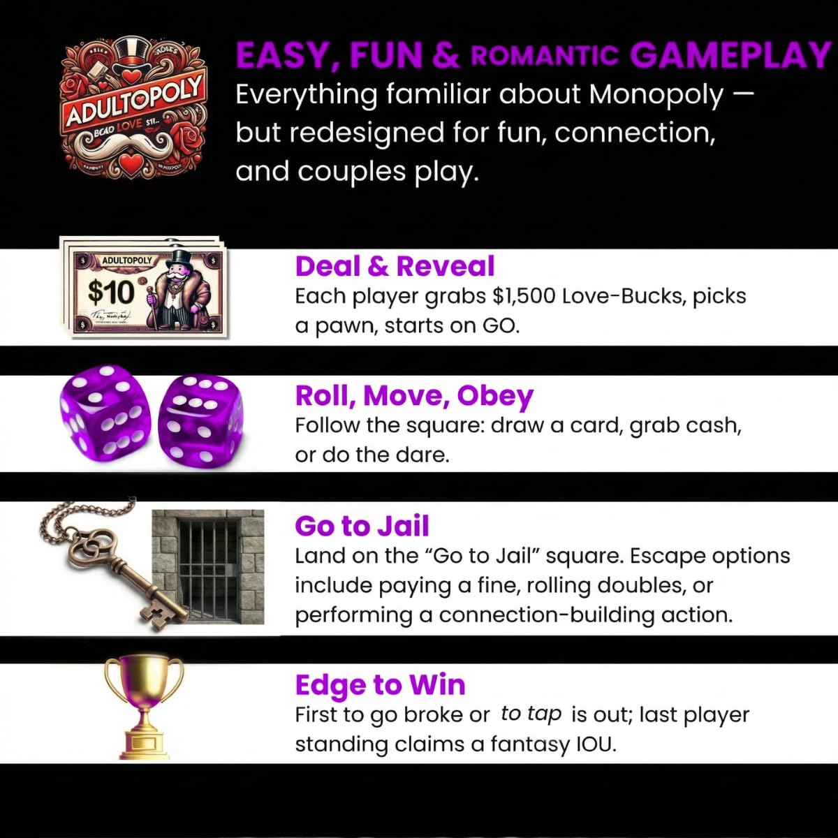 Adultopoly Spicy Edition: Sexopoly Adult Board Game Intimate Couples Sex Game for 2 Players - Dirty Date Night, Relationship Building - Romantic