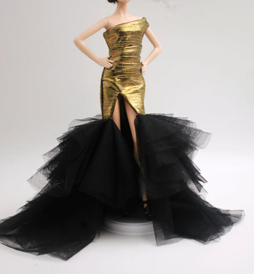 Cora Gu Handmade Golden Dress Fit for 12 inch Doll and Doll Not Included