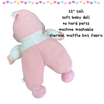 Genius Baby Toys My First Baby Doll, Pink Thermal Fabric, Cuddly Soft Lovey for Infants, Classic Vintage Design, No Hard Parts, Machine Washable, Baby