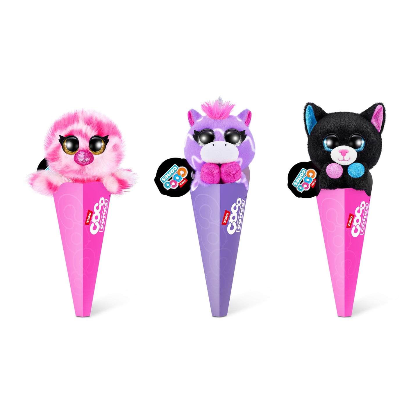 COCO Surprise Neon (Random 3 Pack) by ZURU Randomly Assorted Surprise Animal Plush Toys with Baby Collectible Pencil Topper Character Toy in Cone
