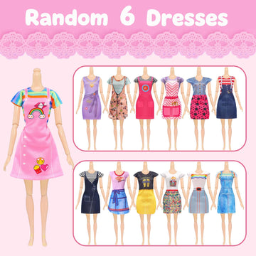40 Pieces Doll Clothes and Accessories for 11.5 Inch Girl Dolls Including Random 5 Tops, 5 Pants, Random 6 Fashionable Dresses, Random 2 Swimwear, 10