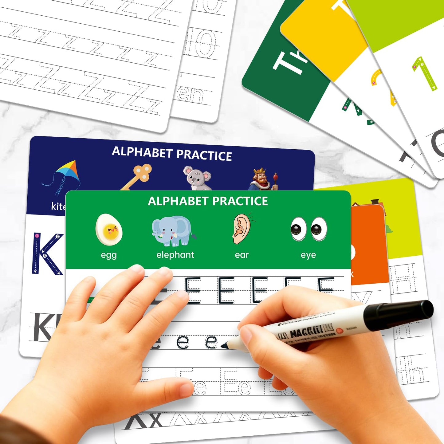 Dry Erase Alphabet & Number Practice Boards for Kids - A-Z Letters & Numbers 1-10, 18 Double-Sided Reusable Sheets (36 Pages), 11x8.5, Preschool