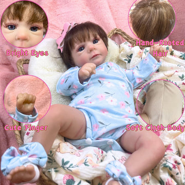 MRB Reborn Baby Dolls, 18-inch Realistic Newborn Baby Dolls with Soft Cloth Body, Real Life Baby with Doll Accessories for Kids Age 3 +