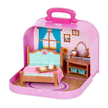 Li'l Woodzeez - Portable Dollhouse Playset with 2 Posable Figures - Playhouse Toy with Travel Suitcase - Mini Furniture & Accessories - Imaginative