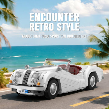 Mould King 10236 Classic Vintage Convertible Car Building Sets, White Retro Sports Car Building Block Kit, Collectible Model Cars Kits for Adults