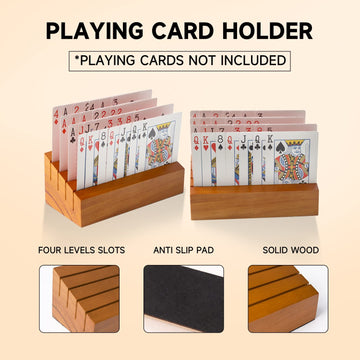 GSE Games & Sports Expert Wooden Playing Card Holders Tray Racks Organizer Set for Seniors Adults, Card Tray Racks for Bridge Canasta UNO Card Playing