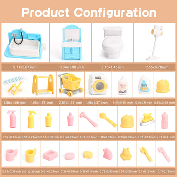Dollhouse Furniture Set for Kids Toys Miniature Doll House Accessories Pretend Play Toys for Boys Girls & Toddlers Age 3+ with Bathroom