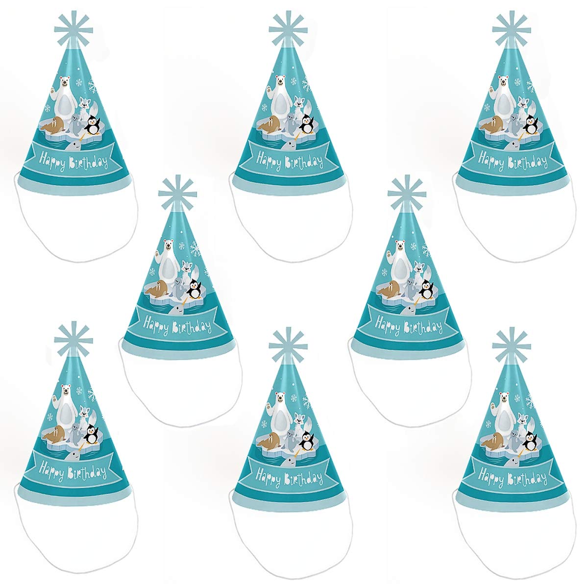 Big Dot of Happiness Arctic Polar Animals - Cone Happy Birthday Party Hats for Kids and Adults - Set of 8 (Standard Size)