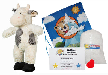 Stuffems Toy Shop Make Your Own Stuffed Animal 16" "Bessie Mae Moo-cho the Cow - No Sew - Kit with Cute Backpack!