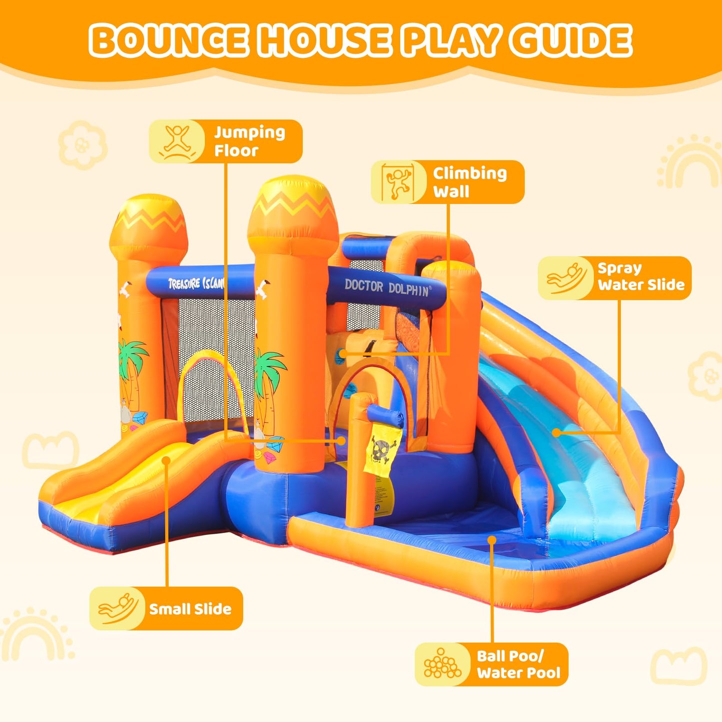 Doctor Dolphin Inflatable Water Slide, Water Bounce House for Big Kids?Water Slides for Kids Backyard, Inflatable Water Park Bouncy House for Wet