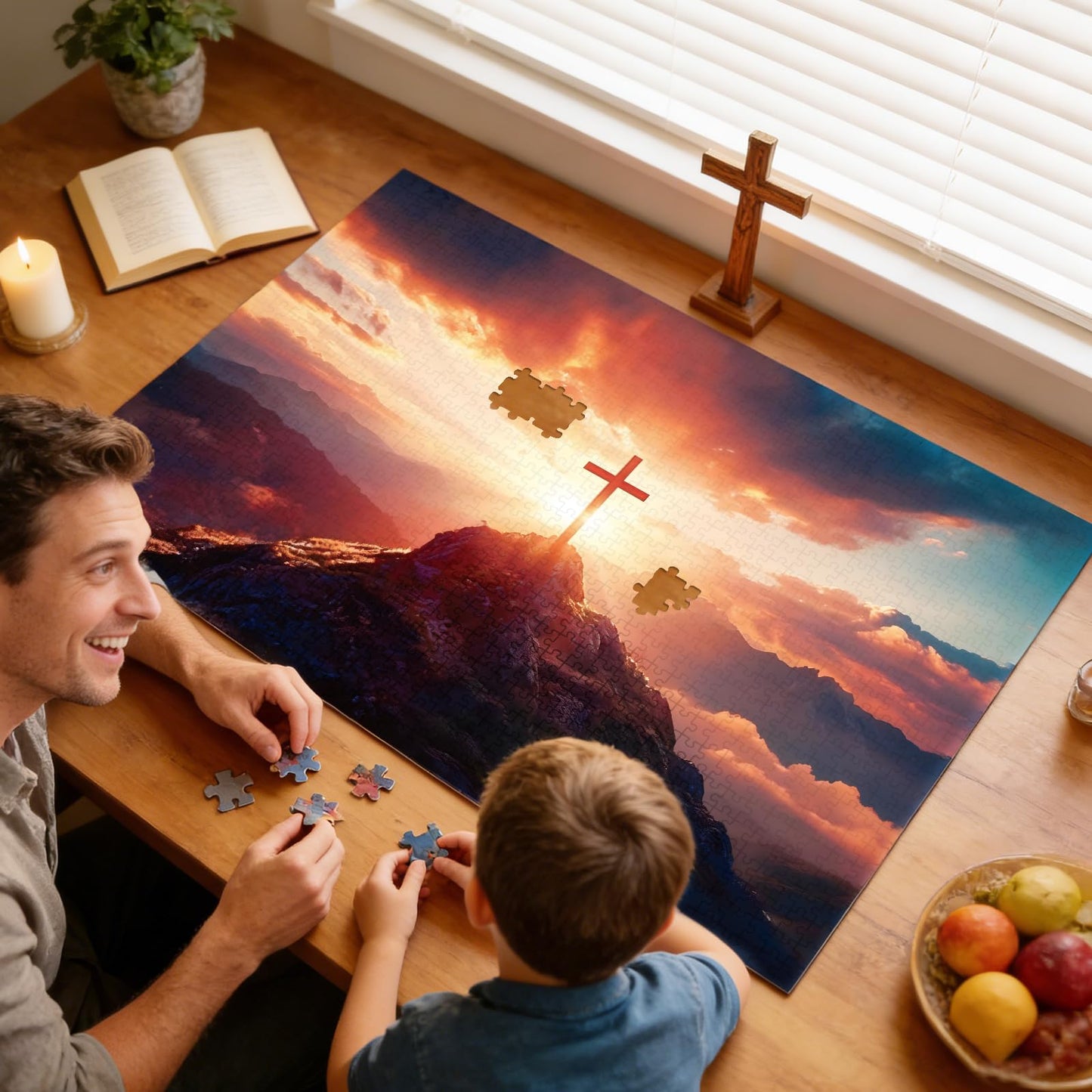 Adults Beautiful Christian Cross on The Mountaintop Sunrise Scene Jigsaw Puzzles with Faith Message Inspirational Religious Puzzle Hard Challenging