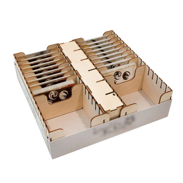 The Broken Token Card Organizer - Compact Wood Storage Box for Cards with Multiple Adjustable Dividers, Rows and Bit Boxes