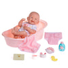 8 piece Layette Deluxe Bathtub Gift Set | JC Toys - La Newborn | 14" Life-Like Smiling Vinyl Newborn Doll w/ Accessories | Pink | Waterproof |Ages 2+