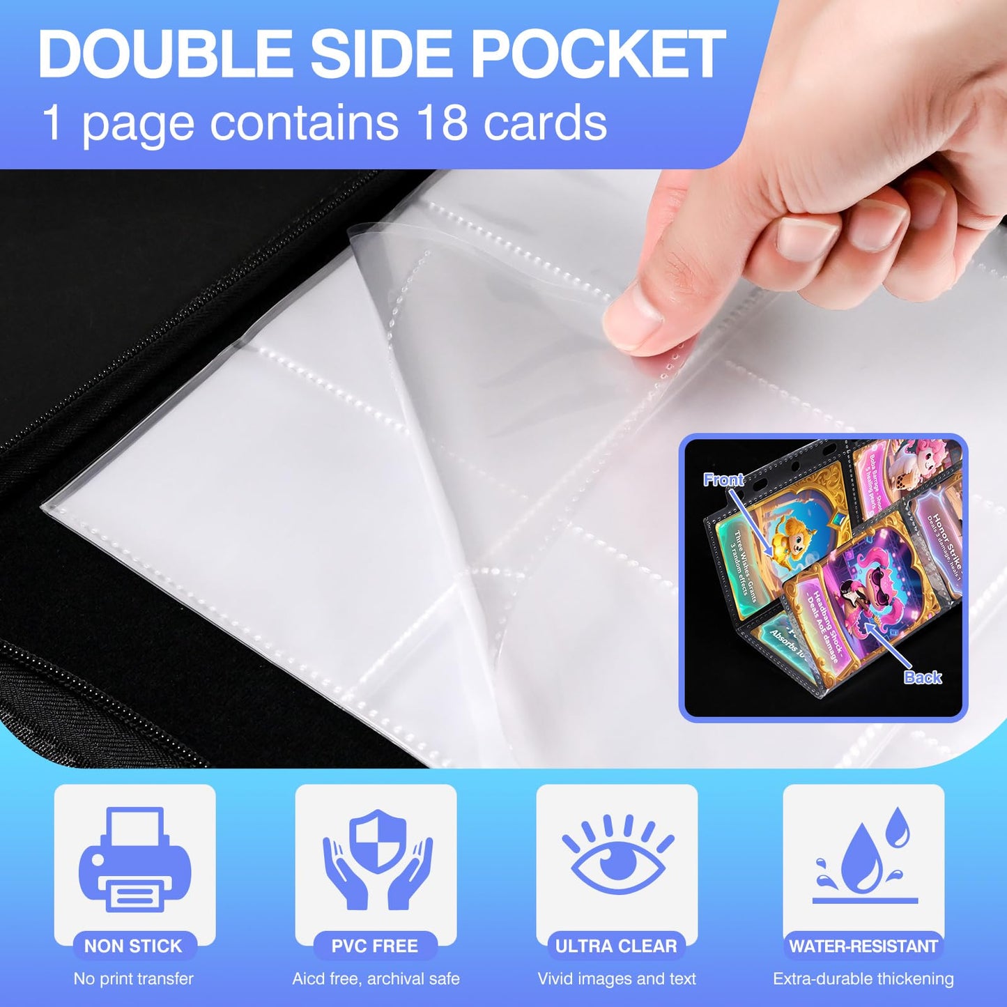 360 Pockets Binder Card Sleeves Double-Sided 9 Pocket Trading Card Pages for 3 Ring Binder, Clear Plastic Pages Sleeves for Sport Cards, Business